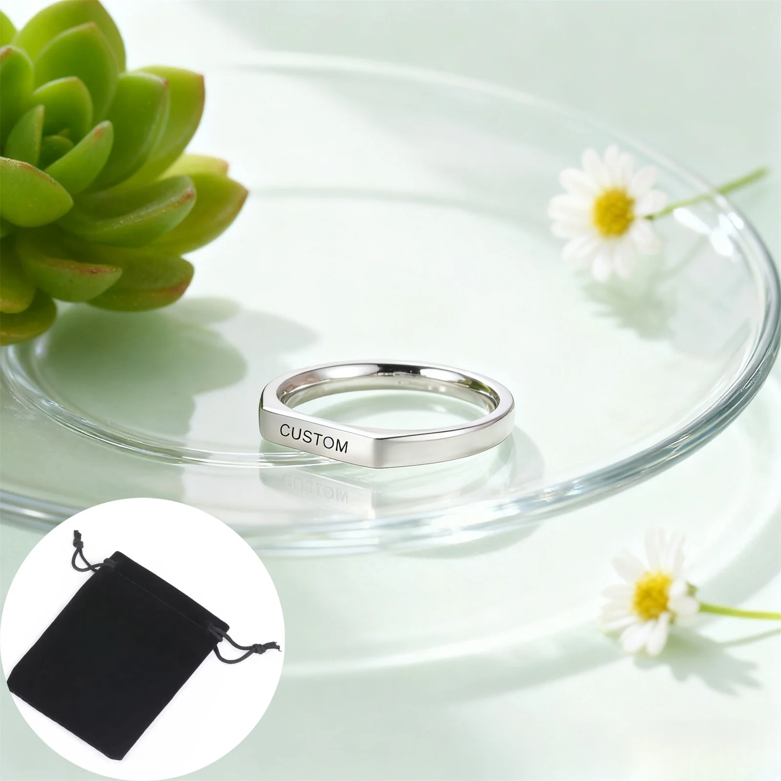 Personalized Stainless Steel Date Name Ring
