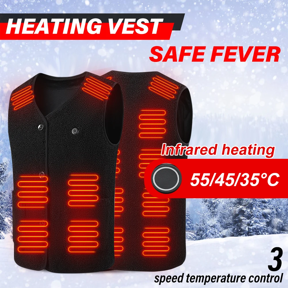 16 Heating Zones Heated Vest For Men Fleece Jacket USB Power Adjustable Temperature Winter Warm Vest For Outdoor Hiking Camping