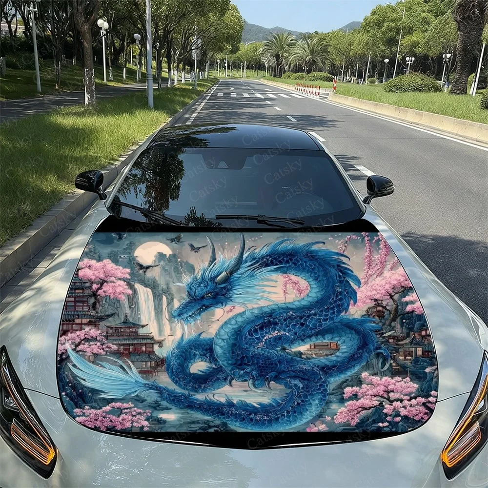 Diverse Dragon Car Hood Sticker PVC Self Waterproof Stick, Striking Auto Exterior Accessories Decor Protect Gift for Car Lover