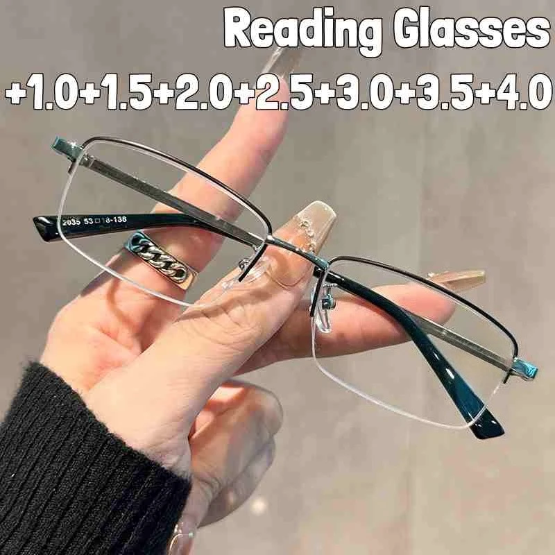 

New Business Metal Half Frame Reading Glasses for Women Men High Quality Blue Light Blocking Presbyopia Eyeglasses Plus Diopter