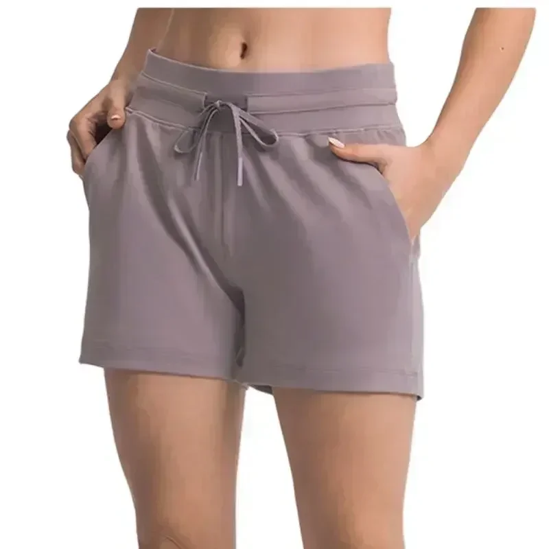 Lemon-pantalones cortos deportivos para mujer, Shorts de secado rápido con cordón en la cintura, ropa de gimnasio, entrenamiento atlético, con bolsillos, 4 pulgadas