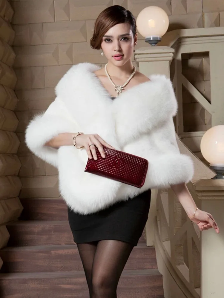 

ZADORIN Autumn Winter Fashion Women Faux Fox Fur Coat Female Cloak Poncho Cape Bridal Wedding Dress Shawl Cape Women Overcoat