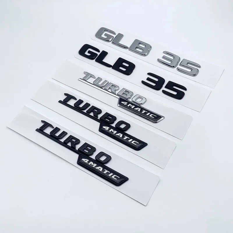 Glossy Black Silver Letters GLB35 Turbo 4matic Emblem for Mercedes Benz AMG Car Fender Trunk X247 Rear Logo Sticker Accessories