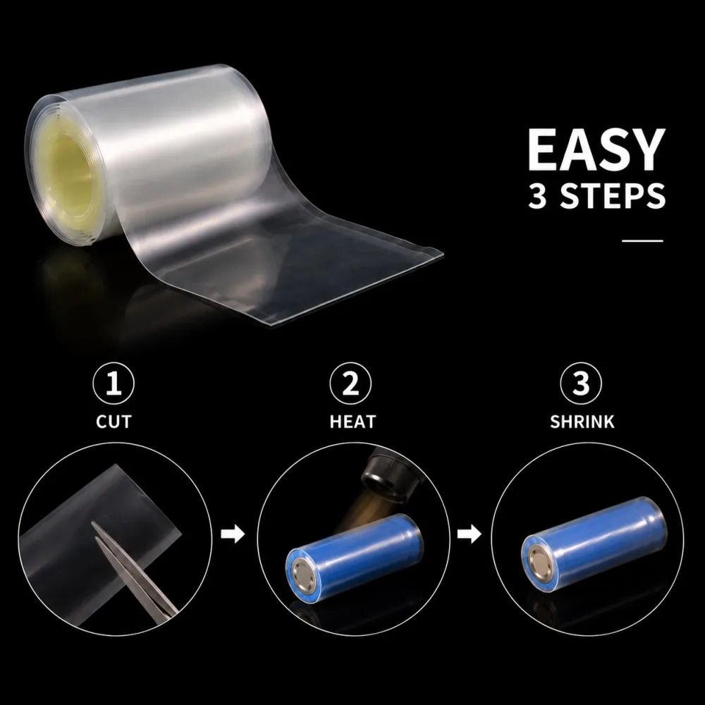 18650 Transparent PVC Heat Shrink Tube 30-100mm Width Lithium Battery Shrinkable Film Sleeve Insulation  Battery Pack Sleeve