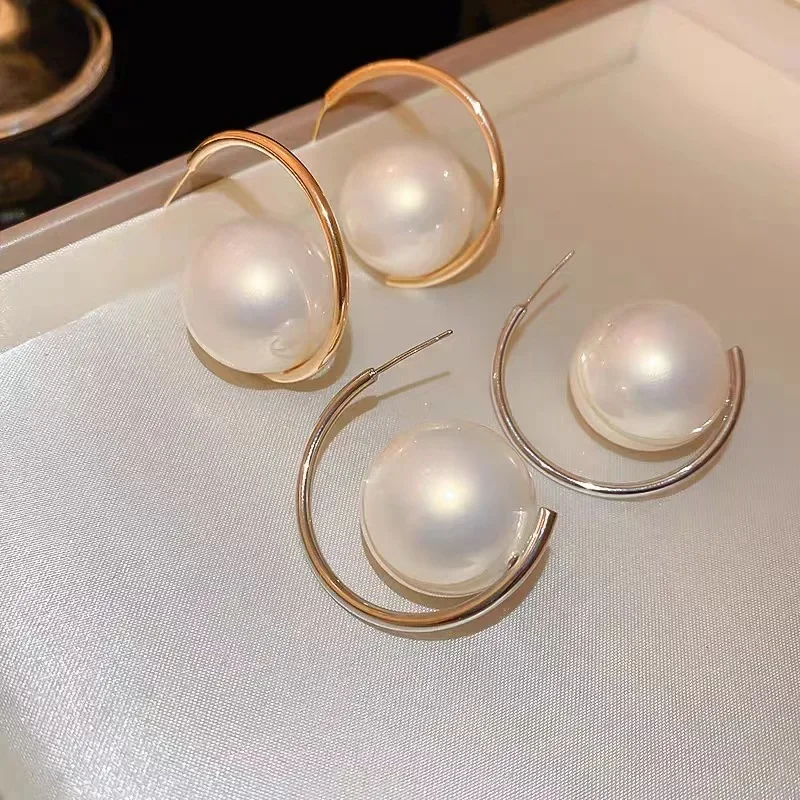 

Large Pearl Earrings For Women Baroque Round Hoop Eardrop 2023 Original Design Jewelry Teen Gift