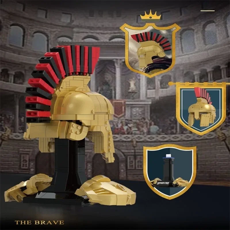 591PCS Spartan Helmet Building Blocks Ancient Greek Heavy Infantry Decorative Helmet Model Bricks Desktop Display Kid Toys Gifts