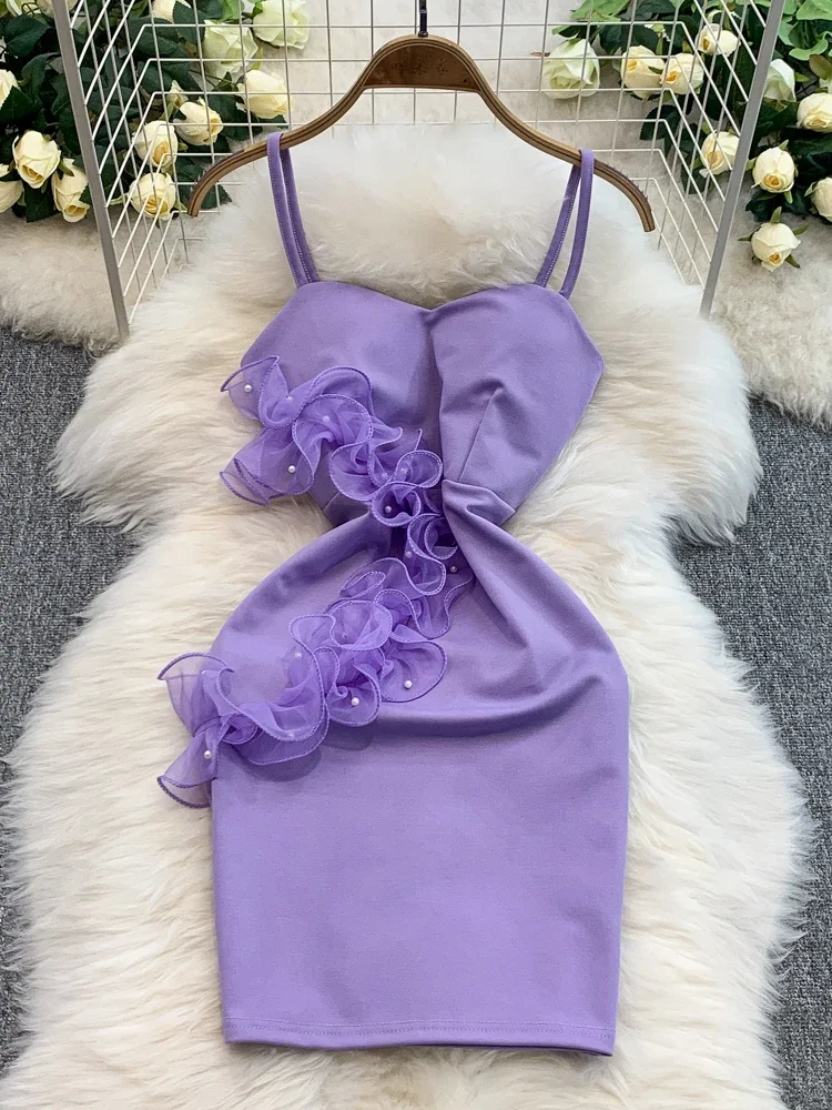 SsTss ผู้หญิง Y2K Neon Mini Dress - 3D ดอกไม้ Appliqué Strapless Bodice ปรับ Strappy กระโปรง 2025 Clubwear ชุดเปลือย