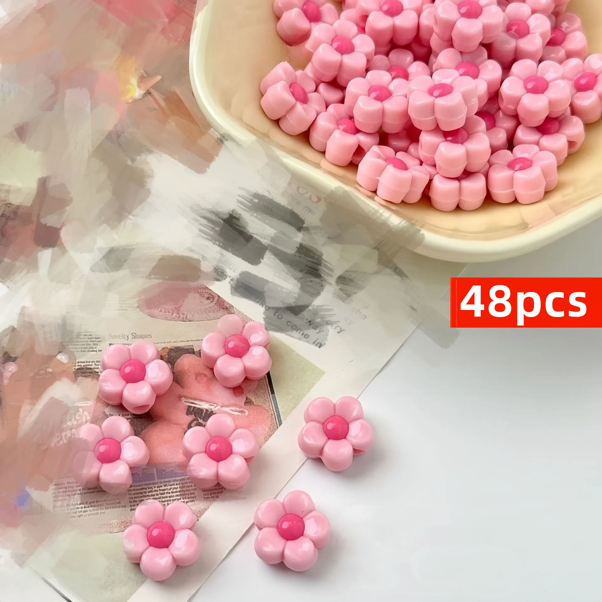 12 mm, 48 Stück, rosa, rosafarben, Blumen-Acrylperlen, gemischte Farben für die Schmuckherstellung, DIY-Paar-Armband, Halskette, Kunsthandwerk – Detail 5