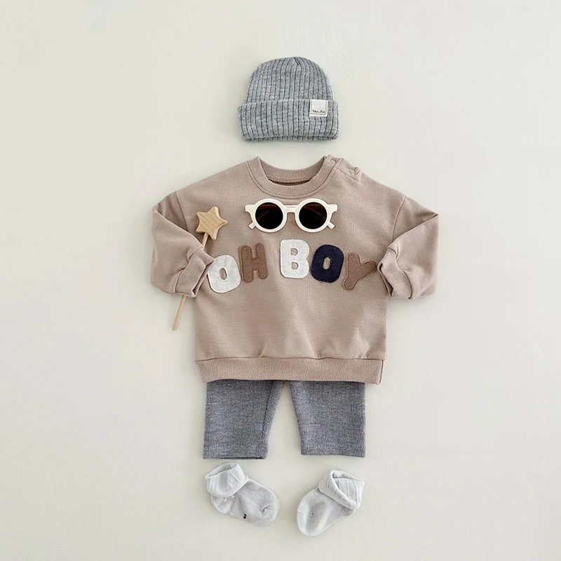 MILANCEL Baby Clothing Infant Hoodies Set Boys & Girls Letter Tracksuit 2 pcs Sets Toddler Pullover and Pants Sports Wear