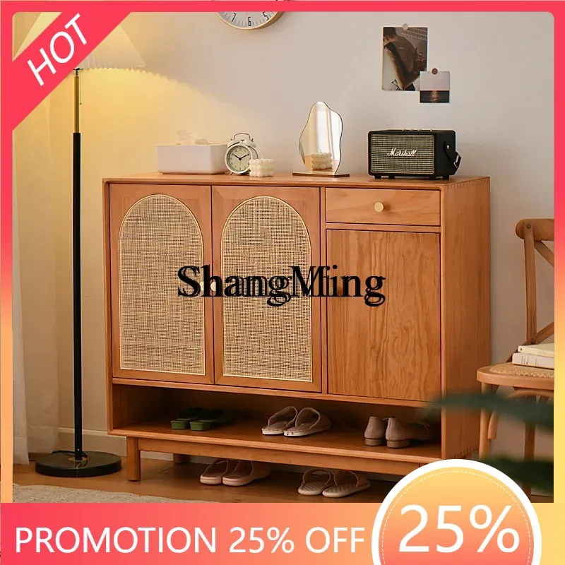 

SM Home Solid Wood Household Entry Rattan Entrance Cabinet Living Room Simple Shoe Storage Locker