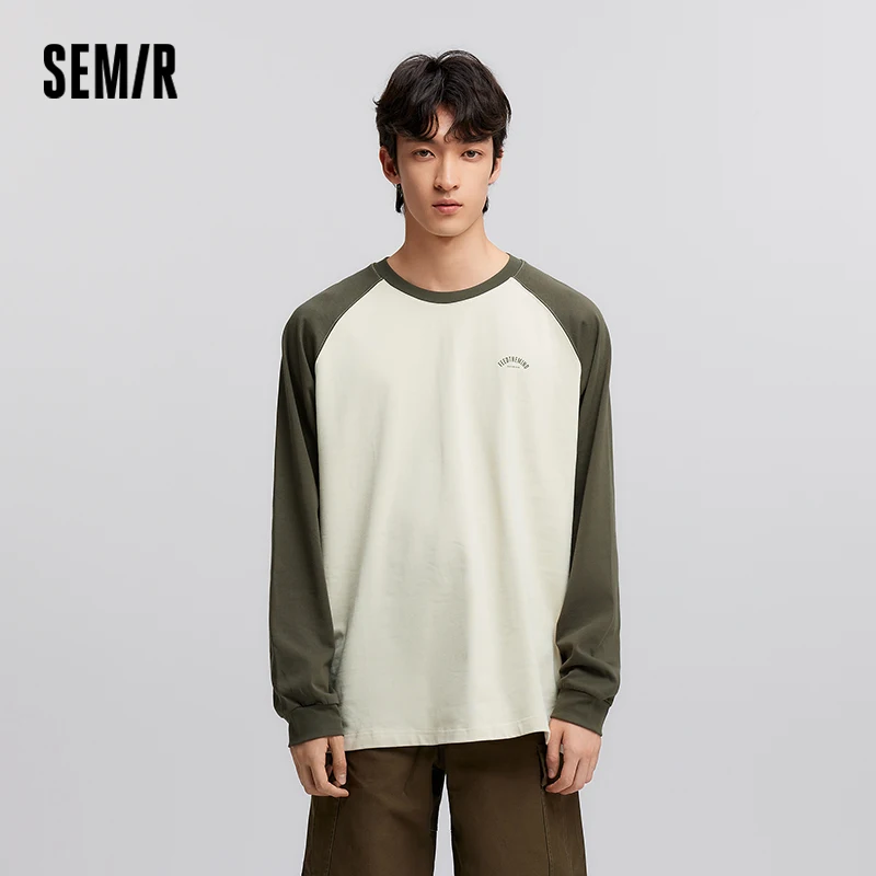 Semir Long Sleeve T-Shirt 2025 New Spring Bottoming Shirt Couple's Inner Layer Loose Color-blocking Raglan Sleeve Knitted Top