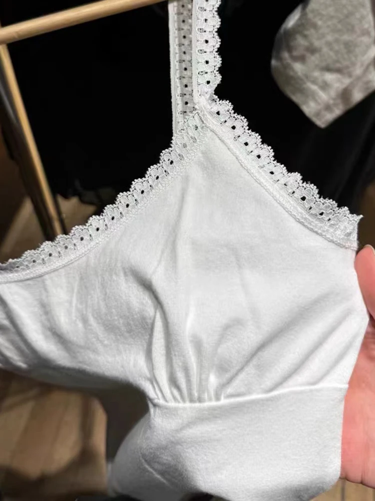 Lace Trim White Slim Tank Tops Women Casual Summer Cotton Sleeveless High Waist Camisole Sweet Girls Vintage Solid Crop Top Y2k