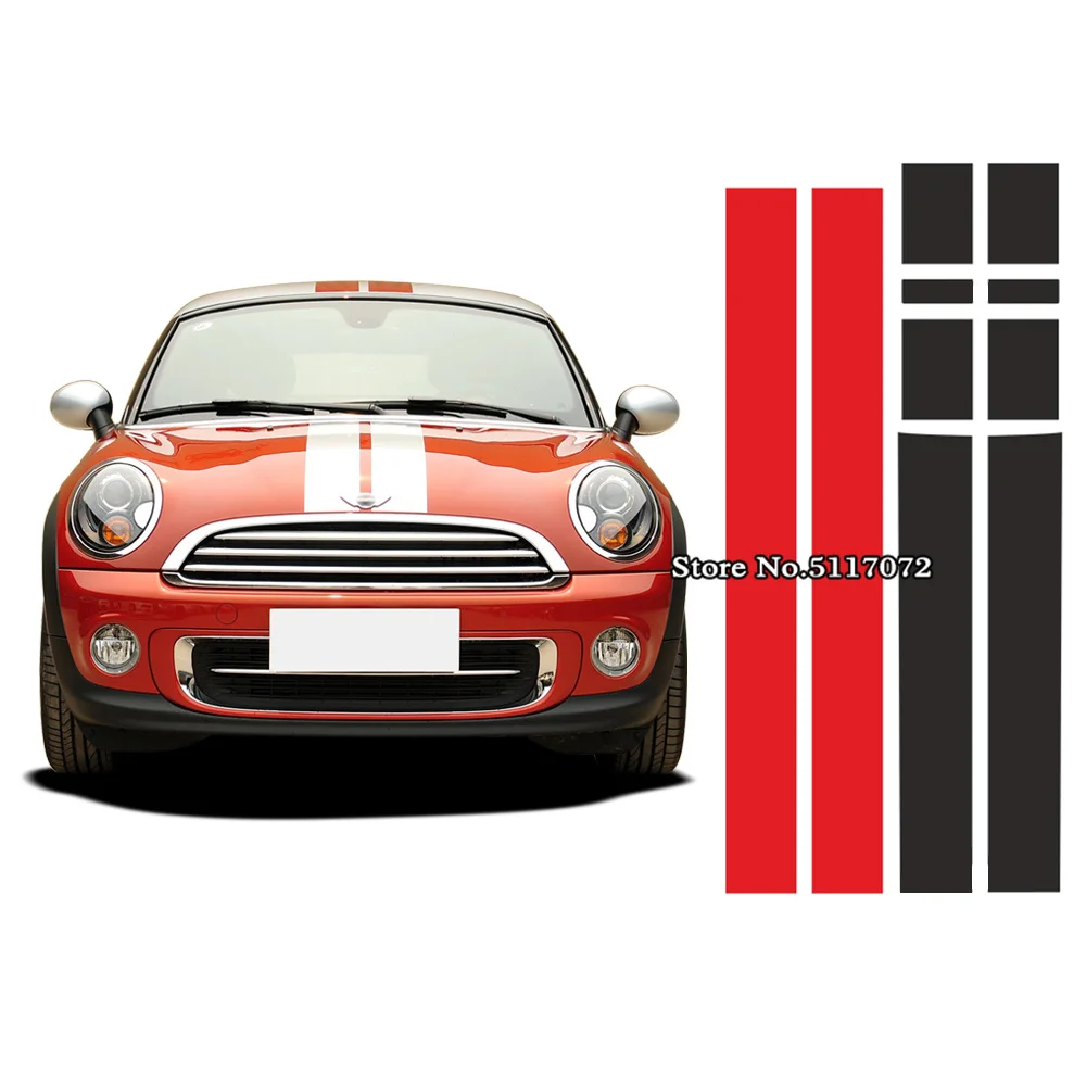 

Car Hood Bonnet Roof Rear Stripes Sticker Body Decal For Mini Coupe R56 R57 R58 R59 John Works Jcw Roadster Cabrio