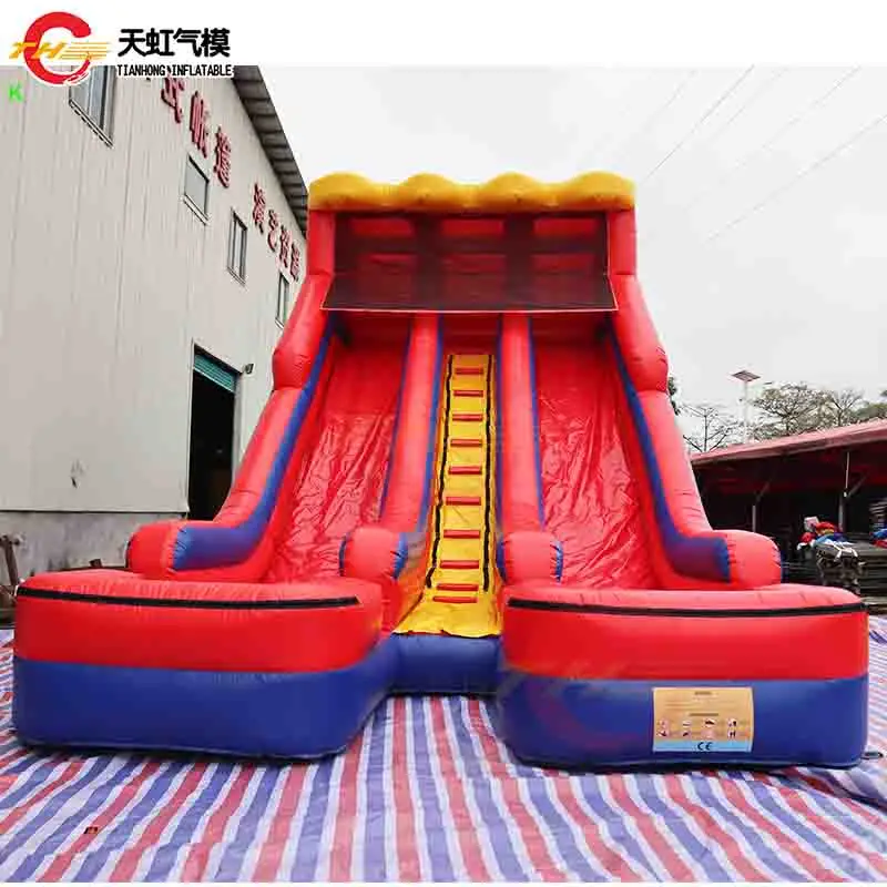 10 x 5 m riesige aufblasbare Wasserrutsche, 2 Streifen, doppelspurige, rutschige aufblasbare Rutsche für Erwachsene mit Wasserpool-Ende