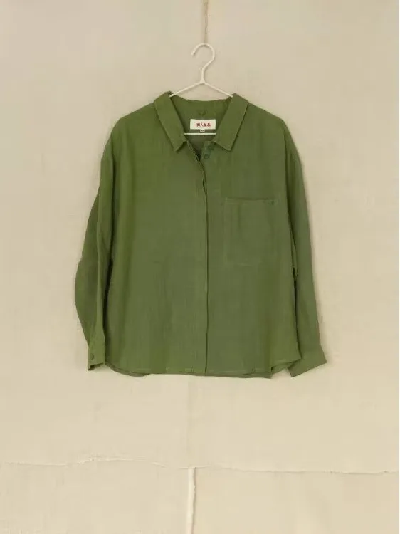 

Retro Japanese Long Sve Cotton Linen irt Women Summer 2025 New Small Size Casual Loose Thin Collar irt Breathable