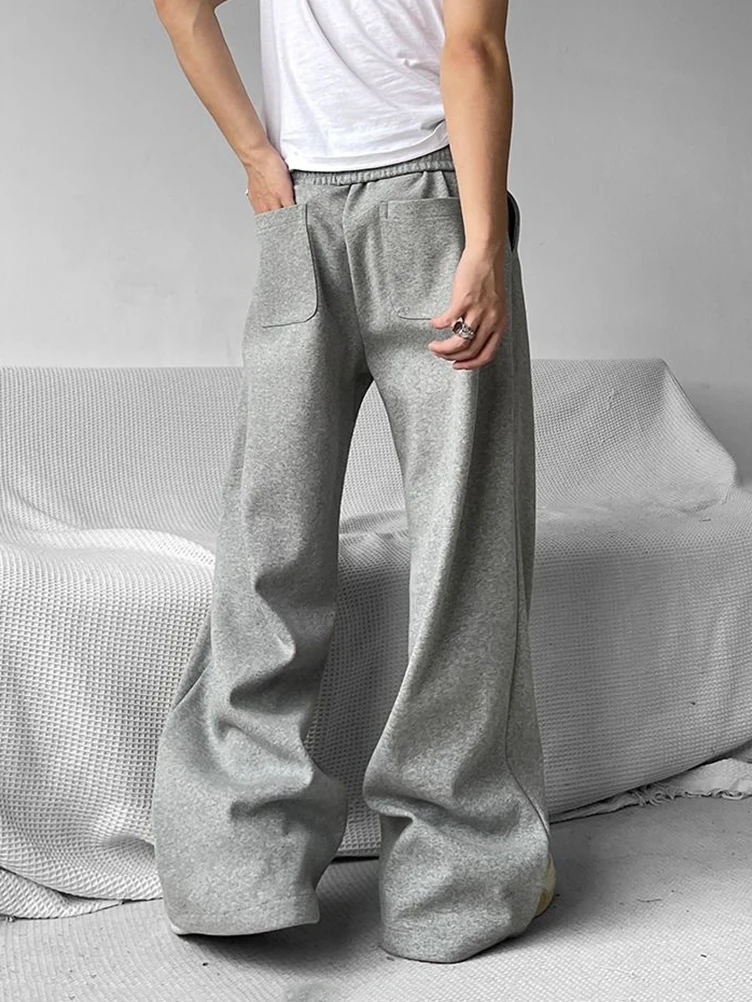 Y2k Vintage Wide leg Flared Sweatpants Men Sport Straight Long Casual Trousers Oversize Heavy Duty Track Pants Black Gray