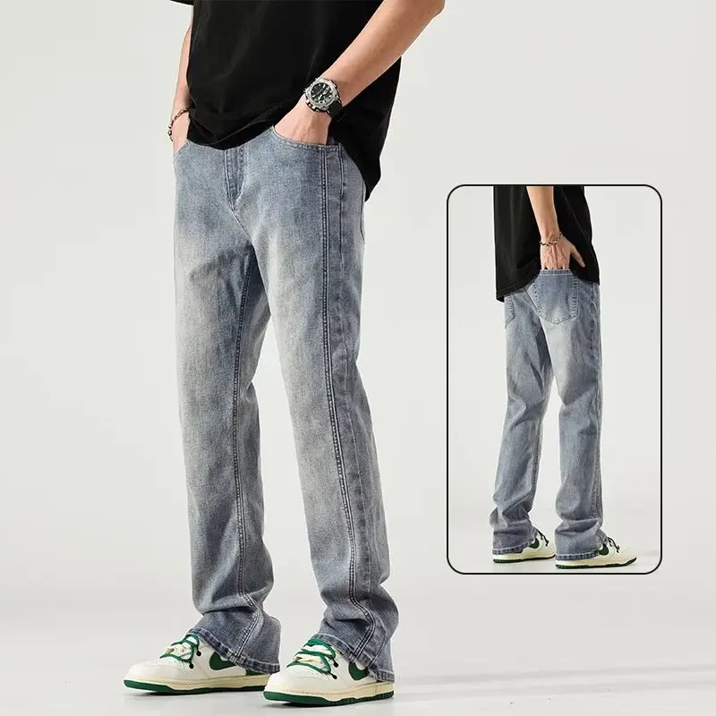 

Elastic Straight Leg Jeans Men's Trendy Slim Fit Workwear Cotton Stretch Denim mid Waist Zipper Closure Four Seasons Wear