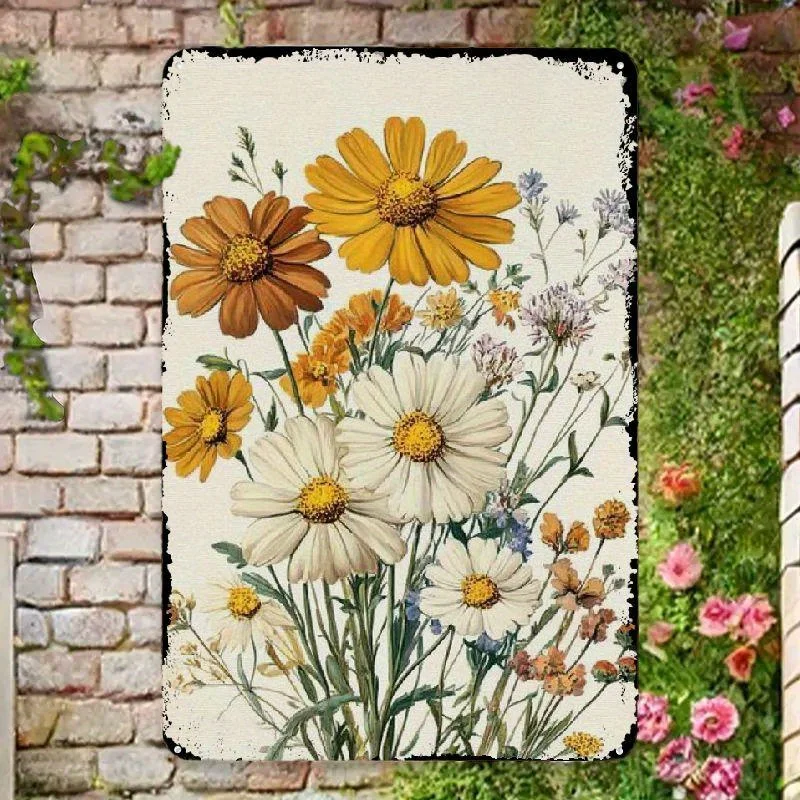 Daisy & Sunflower Tin Sign - Rustic Metal Wall Art for Home, Garden, Coffee Shop, and Farmhouse Decor - Vibrant Floral Design