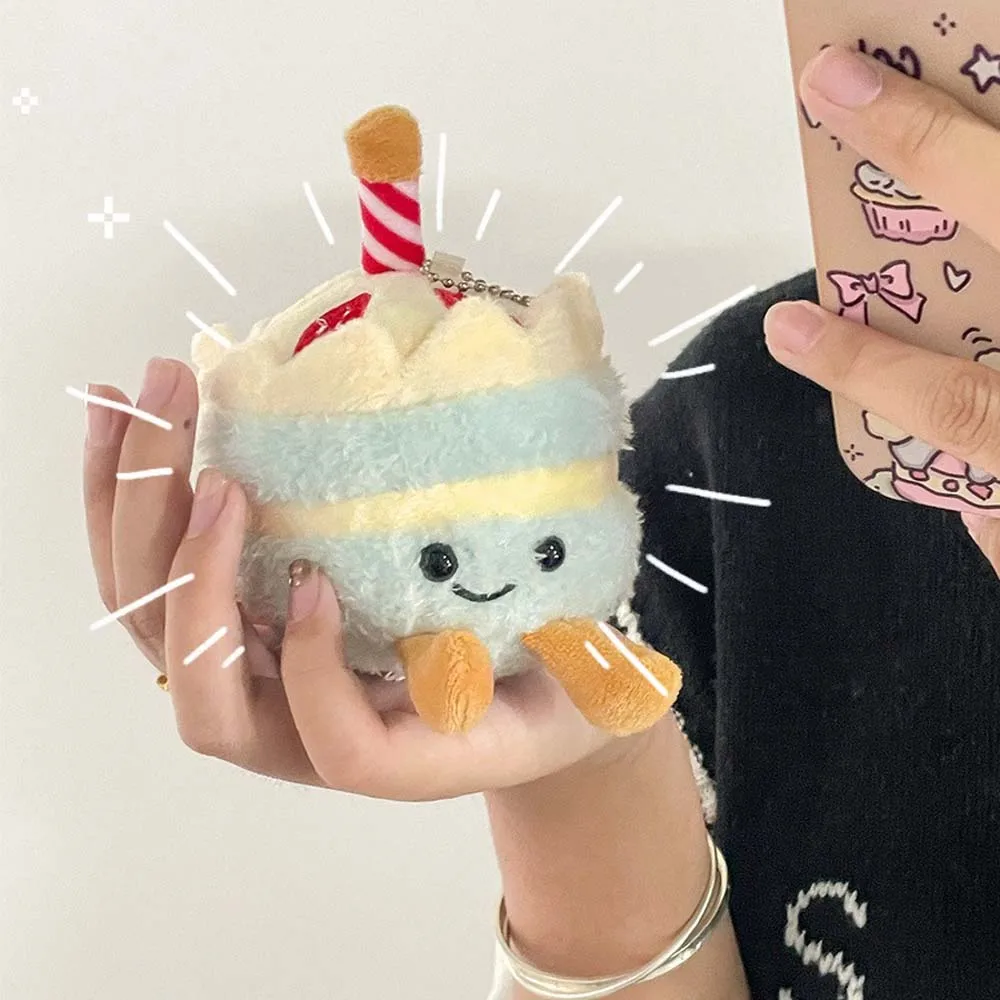 Simulated food Birthday Cake Plush Pendant Soft Stuffed Portable Bread Plush Key Chain Hanging Accessories Cartoon