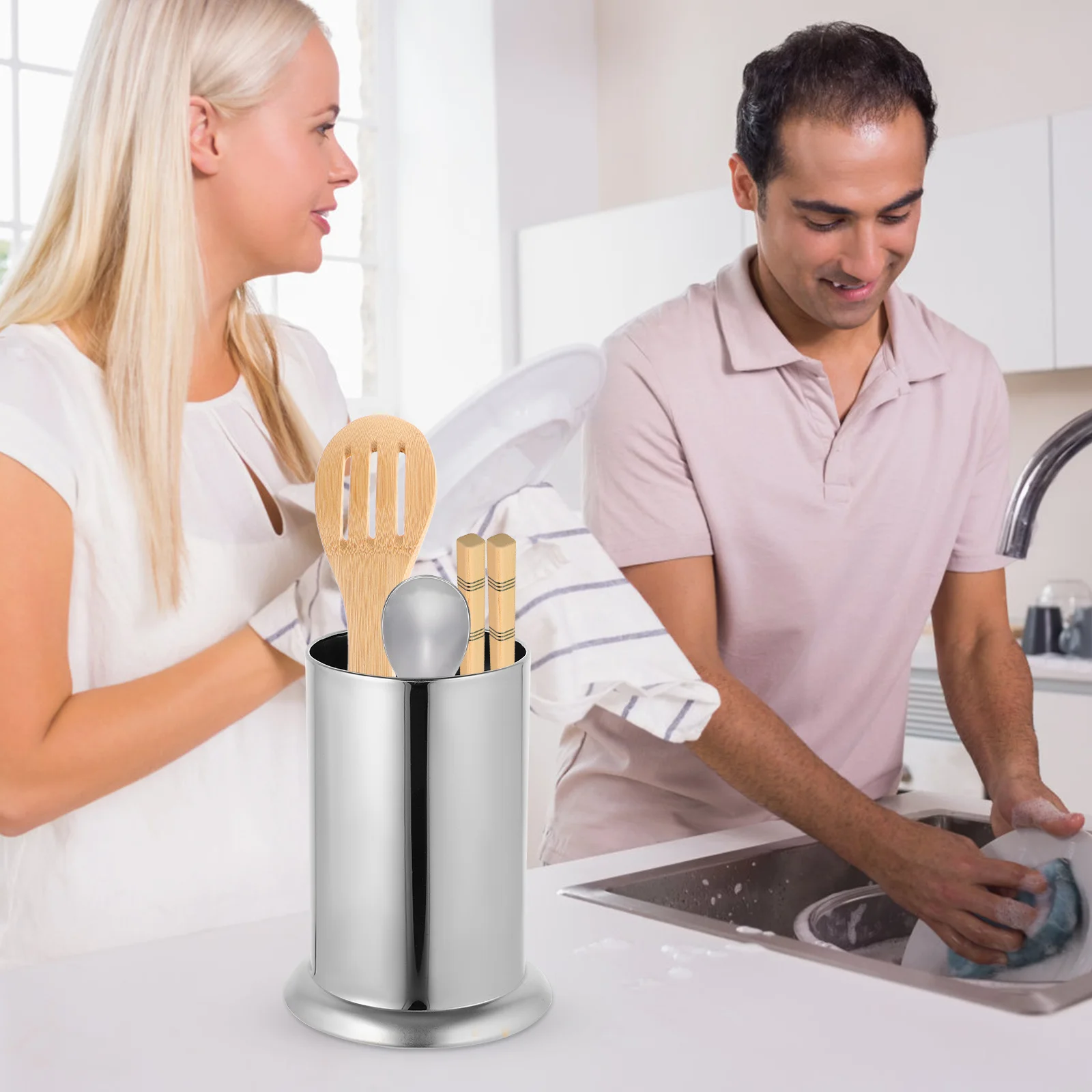 Stainless Steel Straw Dispenser Practical Kitchen Utensil Holder for Hotel Restaurant Countertop Cutlery Organizer