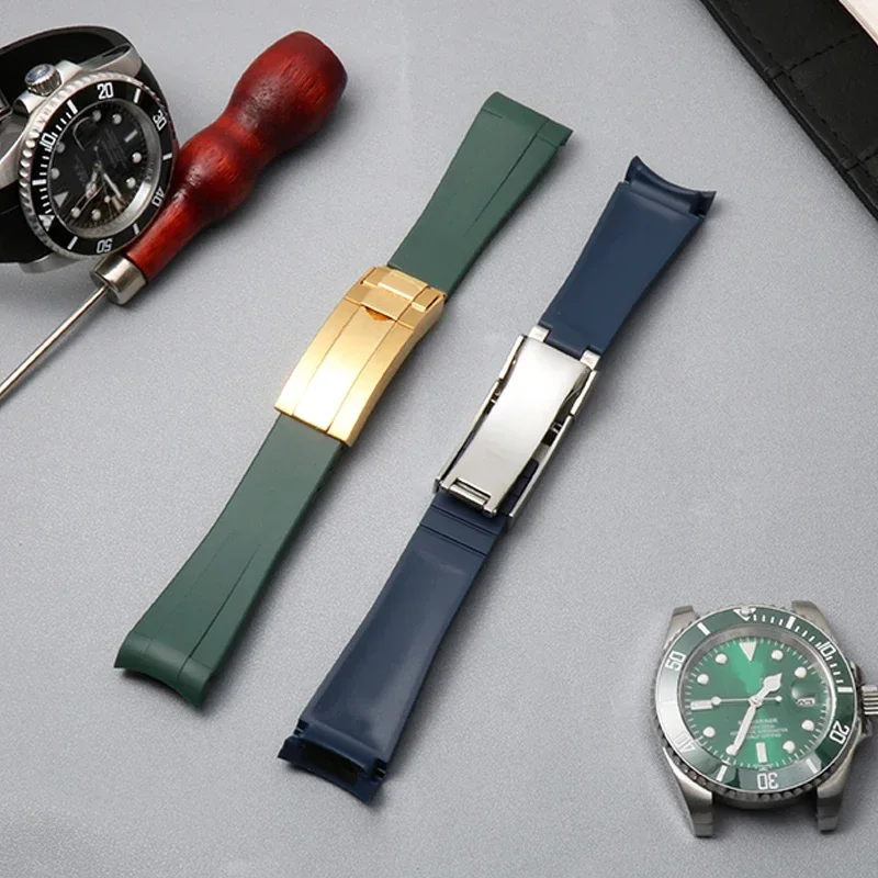 

For Rolex Black Water Ghost Rubber Strap Gmt Submariner Original Solid Stainless Steel Fold Buckle Silicone Watchband 20 21mm