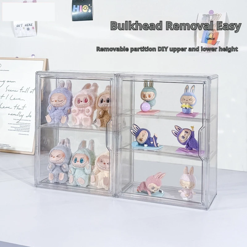 V 1/2/3 Layers Labubu Storage Box Transparent Acrylic Display Boxes Doll Organizer Desktop Dustproof Cabinet Home Storage