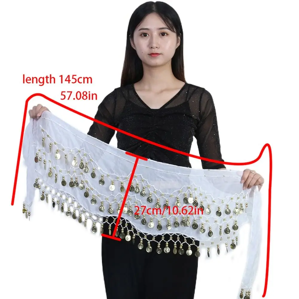 Elegant Skirt Hip Wrap 3 Row Chiffon Coins Sequin Arab Dance Belly Dance Belt Women Waist Belt Dance Hip Scarf Waistbands