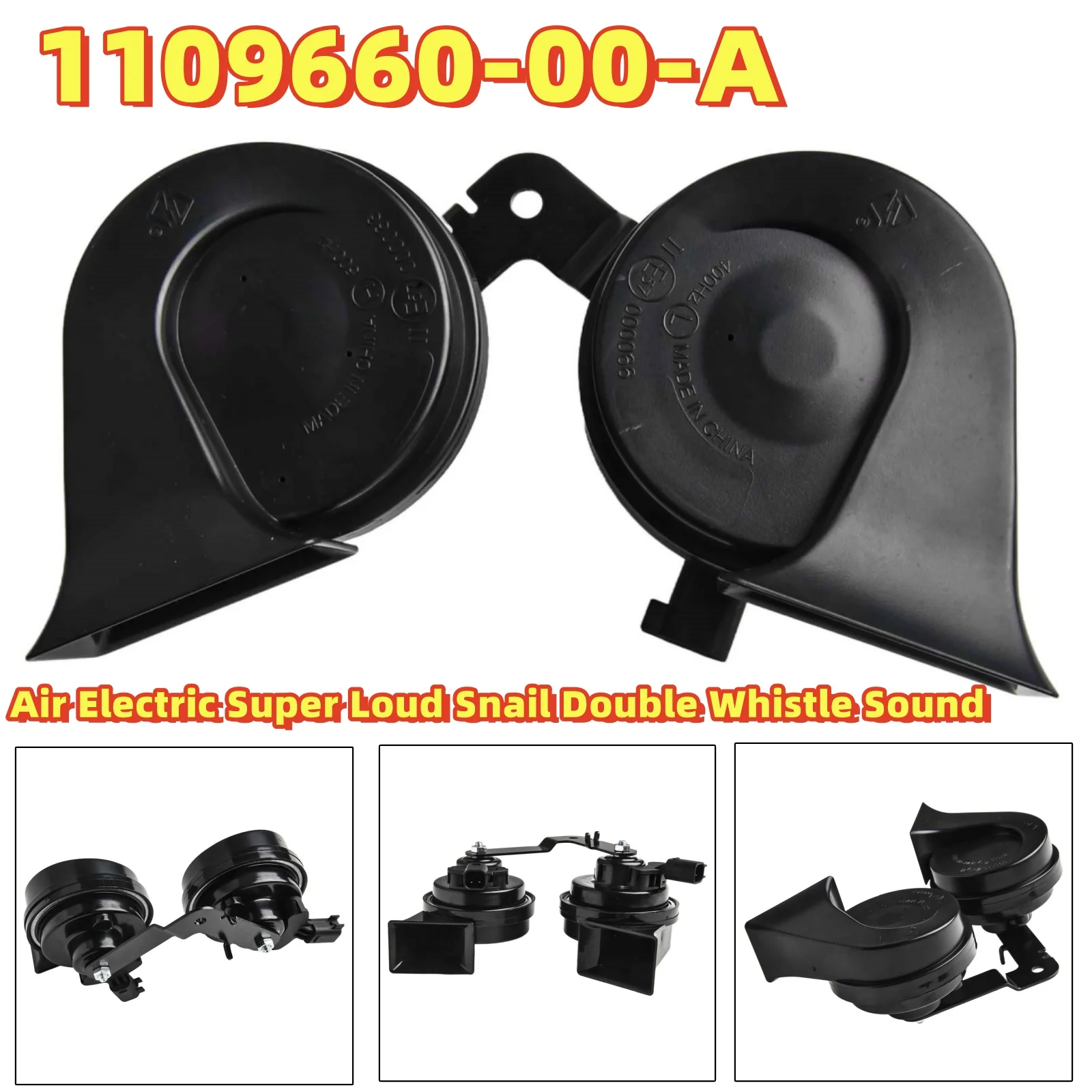 

2x Horns For Tesla for Model 3 Loud Snail 1109660-00-A Air Electric Super Loud Snail Double Whistle Sound Electric Valve Flat
