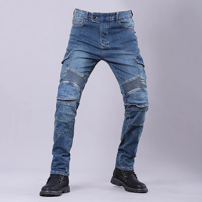 Motorcycle Jeans Warm Plush Autumn Winter Riding Pants Racing Off-Road Anti Fall Pants Outdoor Travel Slim Fit Elastic Jeans