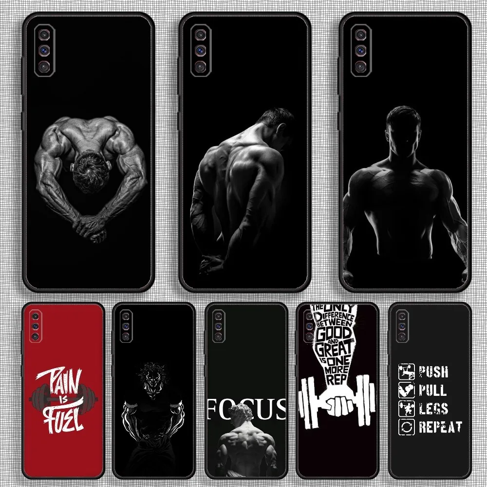 Bodybuilding Gym Fitness Phone Case For Samsung S23,23,22,30,21,10,9,Note20 Ultra,Lite,Ultra,5G,Plus,FE,Black Soft Case