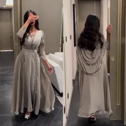 Customized Elegant Jewel A-line Anke Length Prom Dresses Rhinestone Chiffon Formal Occasion Gown robe pour cérémonie de mariageف