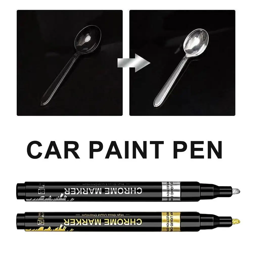 Chrome Mirror Effect Paint Marker Pen Silver Gold Metallic Reflective Gloss Pen Waterproof DIY Car Repair Model Craft Touch‑Up