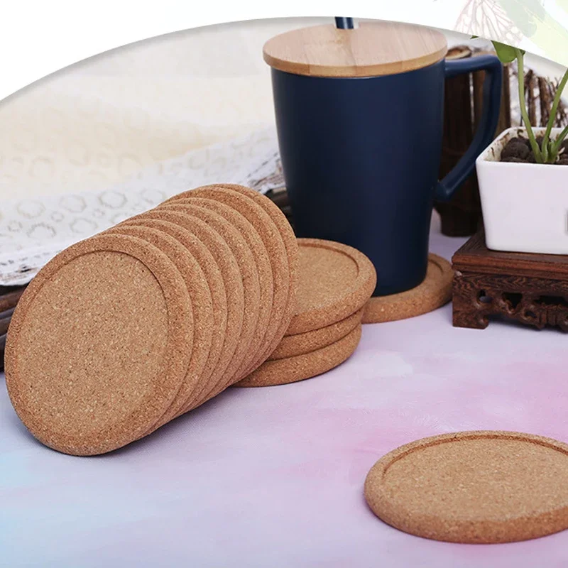 2Pcs Round Cork Coasters Set Coffee Cup Mat Drink Tea Pad Placemats Wine Table Mats Decor Heat Insulation Pot Holder Mats Desk