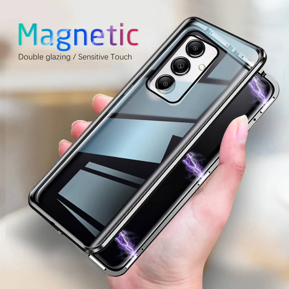 360 ° Full Protection Metal Magnetic Case For Samsung Galaxy A12 A13 A14 5G A22 5G A23 5G A24 4G Double-Sided Glass Cover