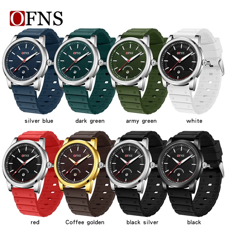 OFNS New Style Fashion Business Men\'s Quartz Watch High Quality Silicone Strap Calendar Waterproof Leisure Sports Men Watch Hot