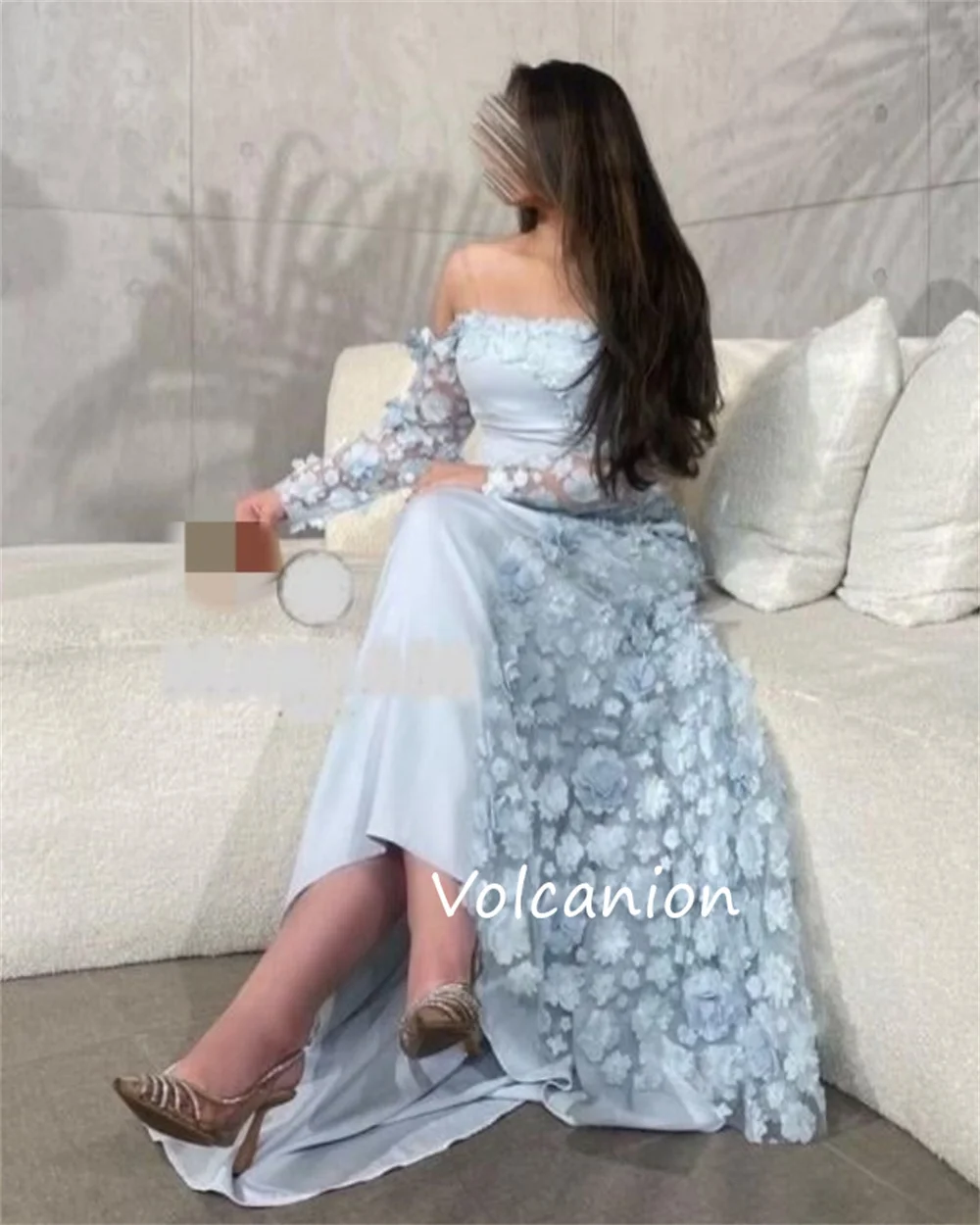 تخصيص أزياء جيرسي مطرزة زهرة ألف خط شير الأشرطة فساتين متوسطة الطول مناسبة مخصصة الطراز الحديث