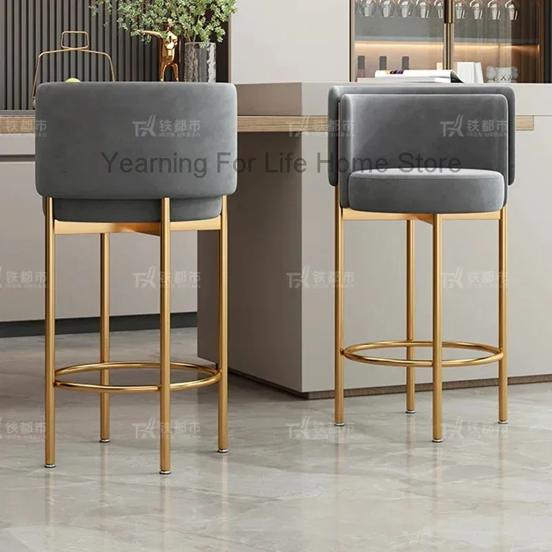 

Luxury Chair High Bar Table Counter Stool Nordic Dining Chairs Swivel Velvet Stools Modern Design Kitchen Pink Mesas Furniture