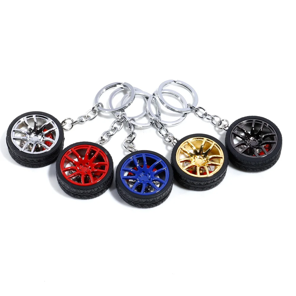 Car Wheel Hub Rubber Keychain Nos/Turbo Keychain Key Ring Metal with Aluminum Brake Discs Keyfob