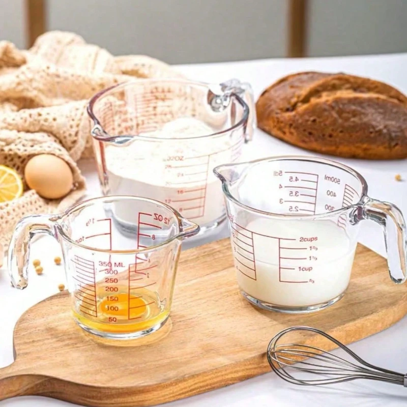 Large-Capacity Glass Measuring Cup with Handle & Scale: Heat-Resistant Kitchen Tool  Safe for Home Daily Cooking Preparation