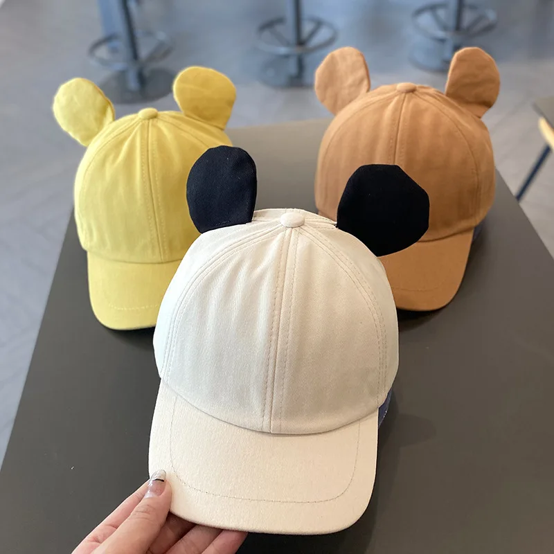 Chapéu de beisebol do bebê cor sólida verão algodão guarda-sol orelhas de urso pico língua de pato boné meninos meninas da criança crianças casual chapéu ao ar livre
