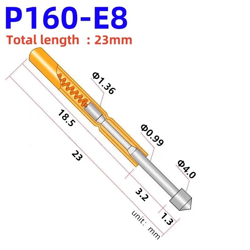 20/100PCS Spring Test Probe P160-E8 Test Pin P160-E Brass Test Probe Pogo Pin Sleeve Length 23mm Pin Head Dia 4.0mm Test Tool