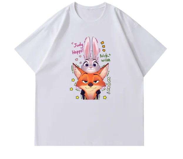 

MINISO Zootopia Print T-Shirts Loose Casual Short Sleeve Round Neck T-Shirt Women Men Versatile Fashionable Hot-selling Tees