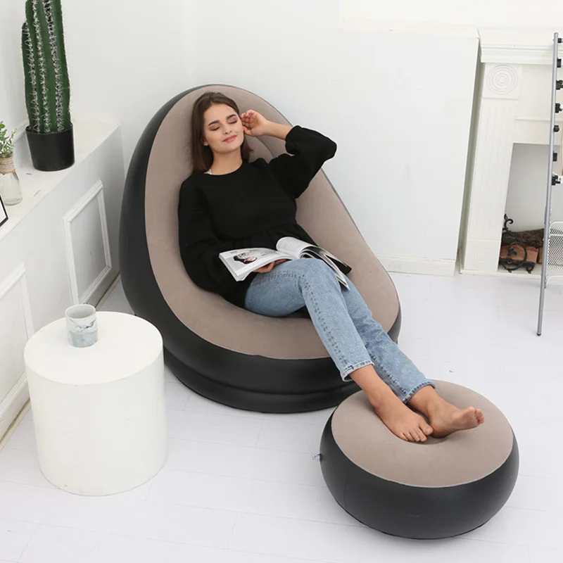 Portable Inflatable Lazy Sofa Bed Garden Chair Outdoor Furniture PVC Flocking Foldable Sofa With Slip-on Lunch Lounge Chair Set