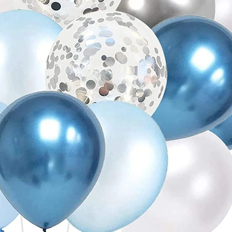 Promotion! Blue Silver White Balloons Pack Of 60, Metallic Blue Silver Birthday Party Balloons, Macaron Blue Pearl Blue Balloon