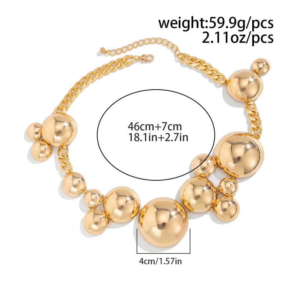 Vintage Irregular CCB Big Ball Bead Chain Short Necklace Bracelet for Women Personality Punk Collier Jewelry 2024 Festive Gifts