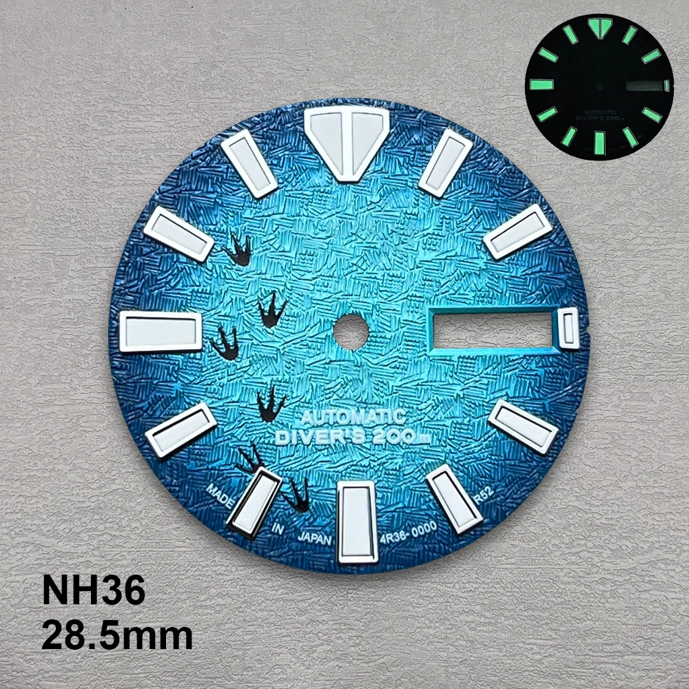 28.5mm High Quality S Logo NH35 Dial 3D Footprints Dial SKX007/SUB Dial Fit NH36 Movement C3 Green Luminous NH35 Accessories