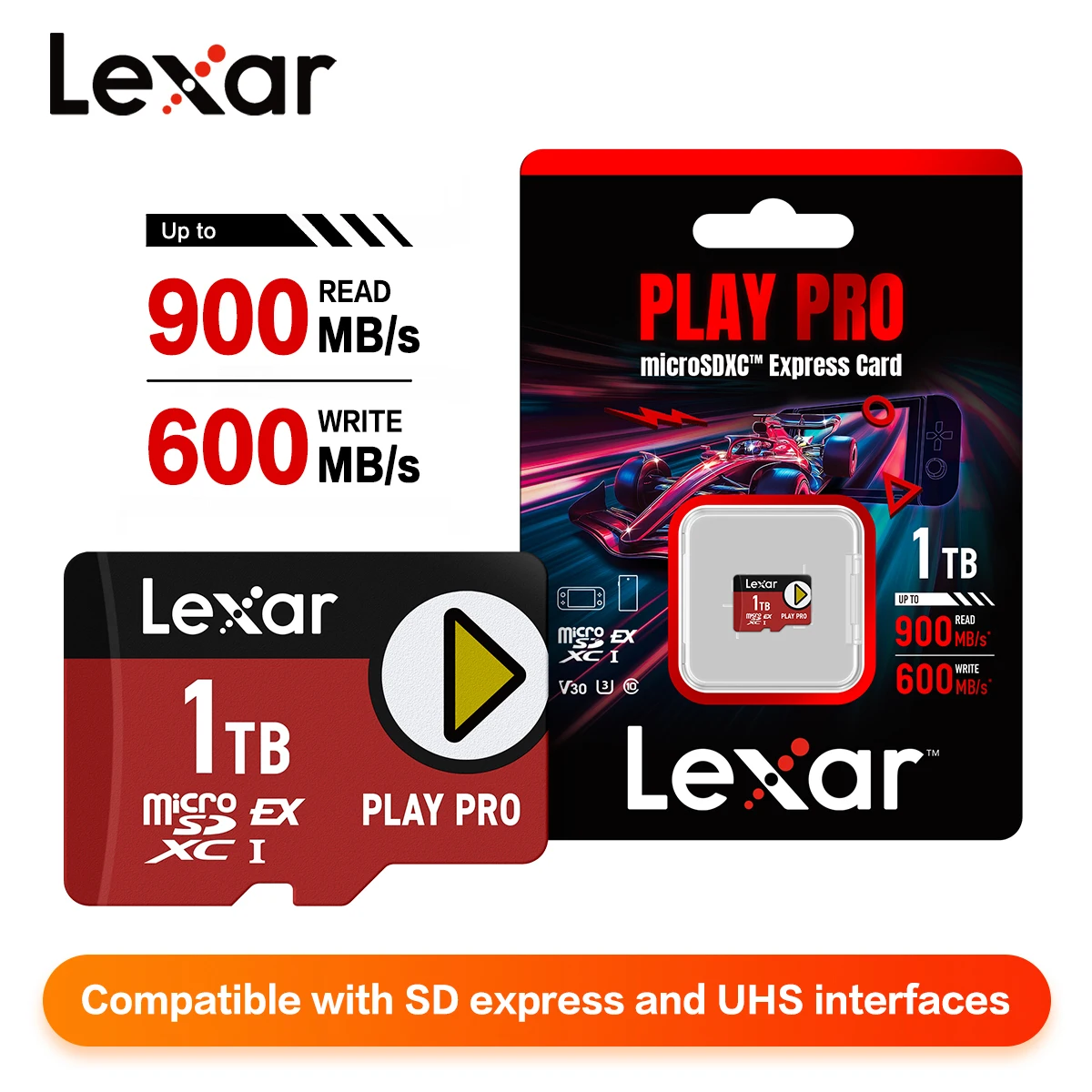 Lexar PlAY PRO MicroSDXC Express Card 1TB High Speed PCIe Gen3x1 Read Speed up to 900MB/s Memory Card for Nintendo Switch 2