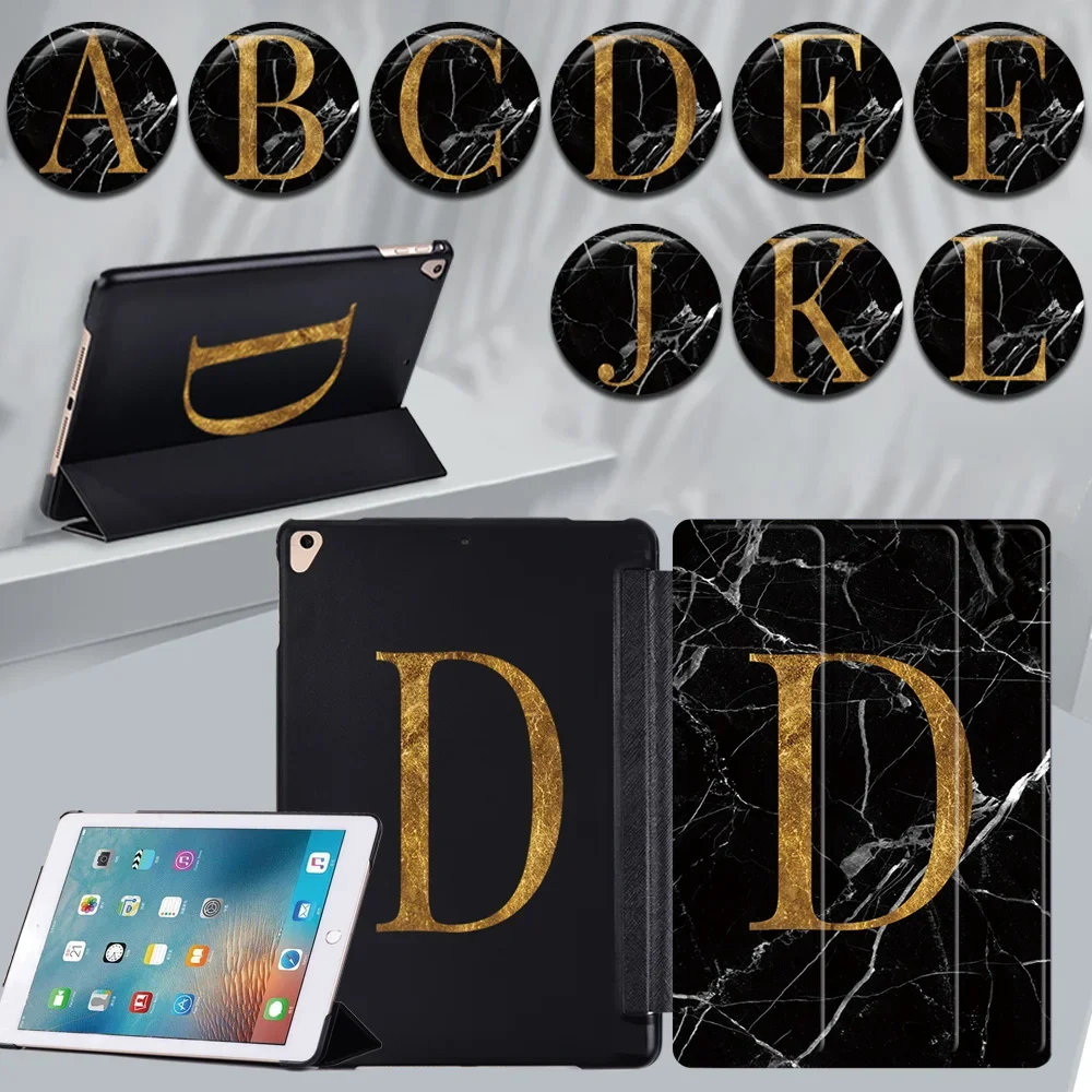 

For Apple IPad Air1/2/Air 3 10.5"/Air 4/5 10.9" Initial Name Series Tablet Case Leather Smart Sleep Wake Trifold Stand Cover+Pen