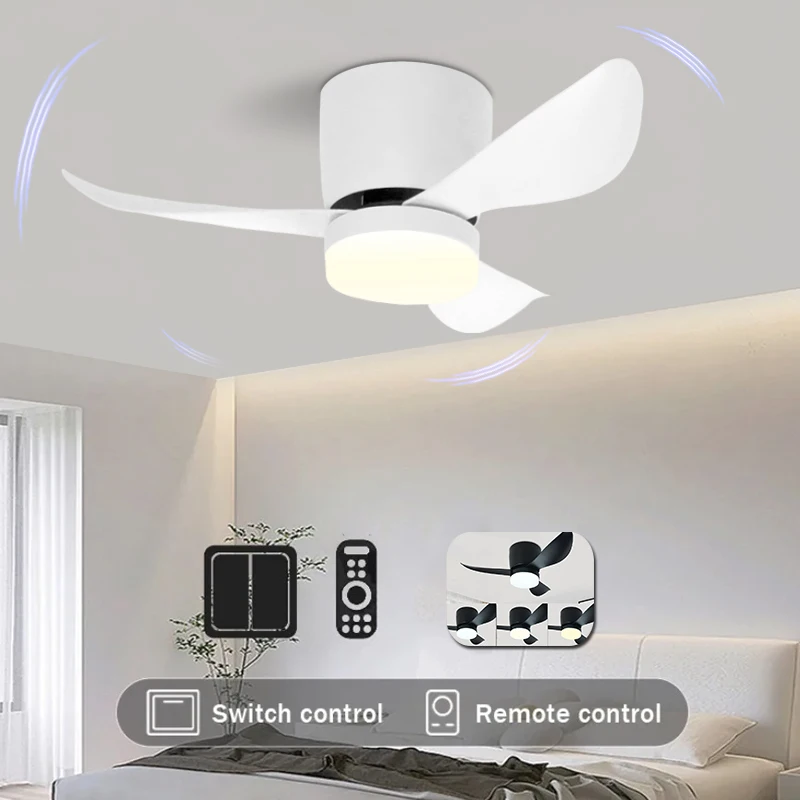 Modern LED Ceiling Fan Light, Bedroom, Study, Dining Room, with Remote Control Adjustable Three Color Timer, Indoor Lighting