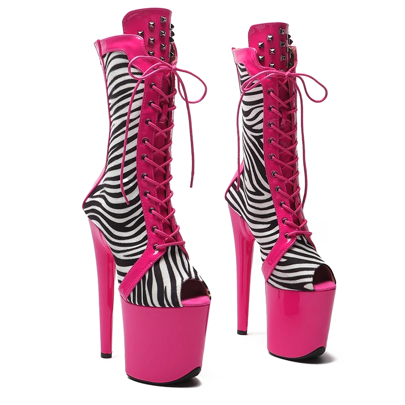 Leecabe 20CM/8Inch Zebra stripes disco party High Heels Shoes Pole Dance boot Women's Platform boots 4B